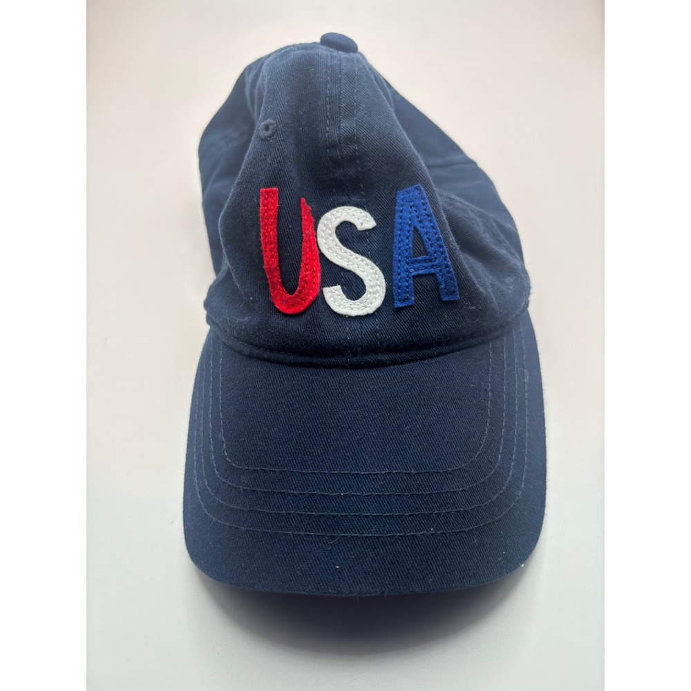 Old Navy USA Baseball Cap Navy Blue Cotton Adjustab Hat Patriotic Chenille Patch